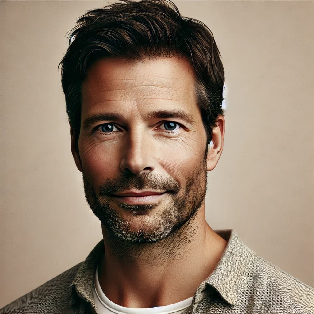 Middle-aged man with short dark hair and a slight beard, smiling with relief, symbolizing a homeowner who avoided foreclosure with help from KJH Properties.